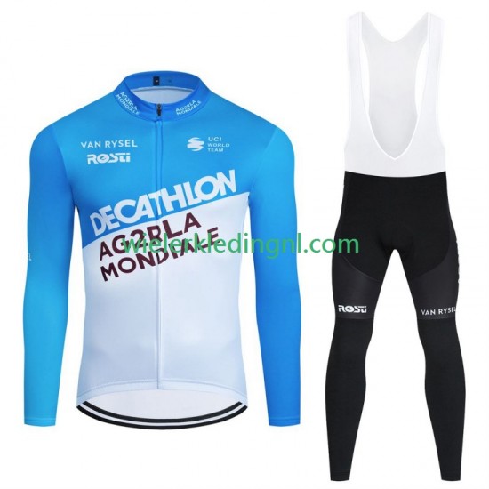 Wielershirt Lange Mouw en Lange Koersbroek Decathlon Ag2R 2024 Heren