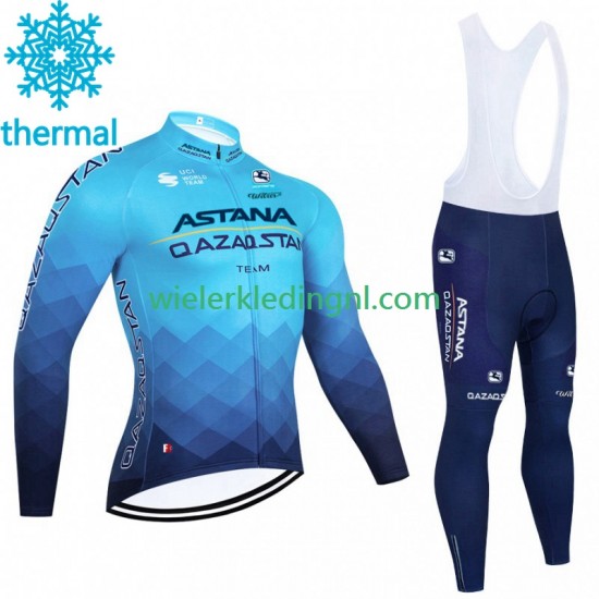 Wielershirt Lange Mouw en Lange Koersbroek Winter Astana Qazaqstan 2023 Heren