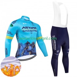 Wielershirt Lange Mouw en Lange Koersbroek Winter Astana Qazaqstan 2024 Team Heren