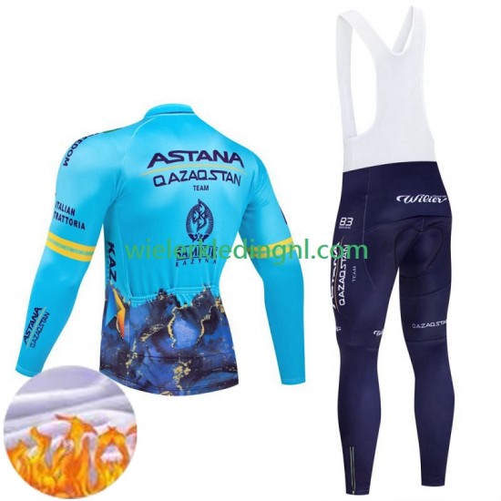 Wielershirt Lange Mouw en Lange Koersbroek Winter Astana Qazaqstan 2024 Team Heren