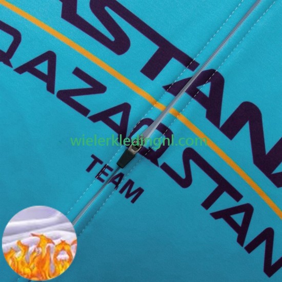 Wielershirt Lange Mouw en Lange Koersbroek Winter Astana Qazaqstan 2024 Team Heren