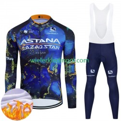 Wielershirt Lange Mouw en Lange Koersbroek Winter Astana Qazaqstan 2024 Heren