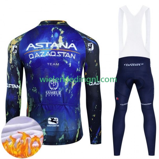 Wielershirt Lange Mouw en Lange Koersbroek Winter Astana Qazaqstan 2024 Heren
