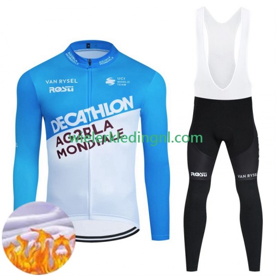 Wielershirt Lange Mouw en Lange Koersbroek Winter Decathlon Ag2R 2024 Heren