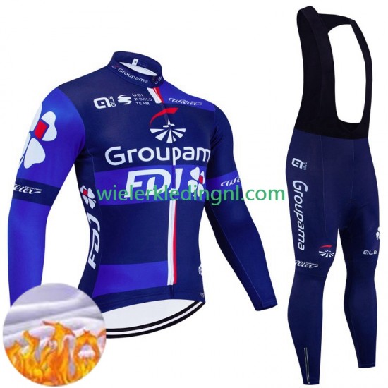 Wielershirt Lange Mouw en Lange Koersbroek Winter Fdj Groupama 2024 Heren