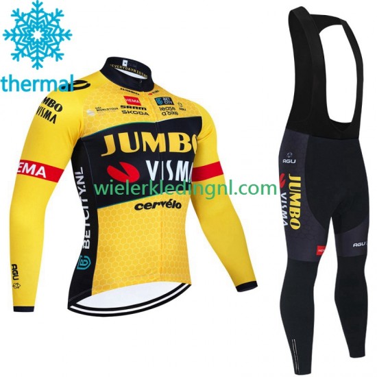 Wielershirt Lange Mouw en Lange Koersbroek Winter Jumbo Visma 2023 Heren