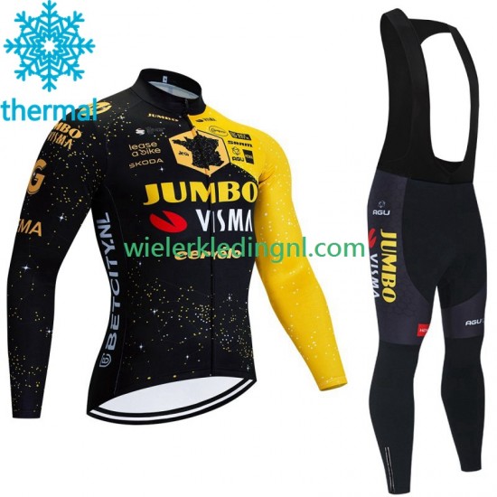 Wielershirt Lange Mouw en Lange Koersbroek Winter Jumbo Visma Tdf Velodrome 2023 Heren