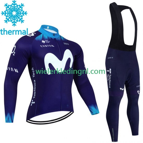 Wielershirt Lange Mouw en Lange Koersbroek Winter Movistar 2023 Heren