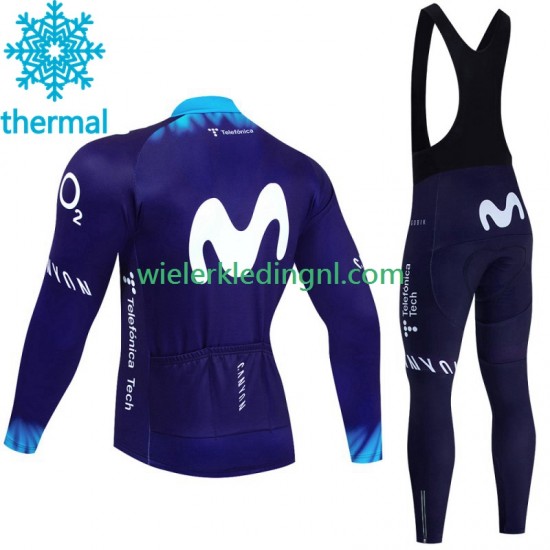 Wielershirt Lange Mouw en Lange Koersbroek Winter Movistar 2023 Heren
