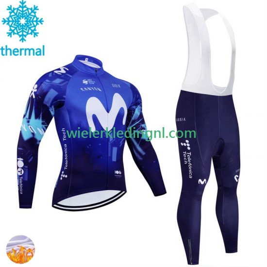 Wielershirt Lange Mouw en Lange Koersbroek Winter Movistar 2024 Heren