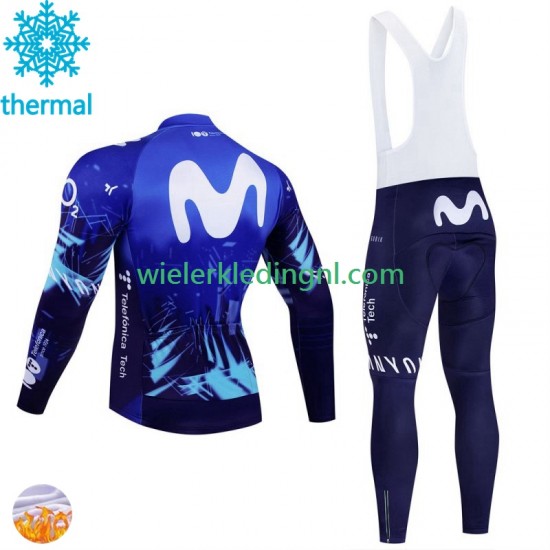 Wielershirt Lange Mouw en Lange Koersbroek Winter Movistar 2024 Heren