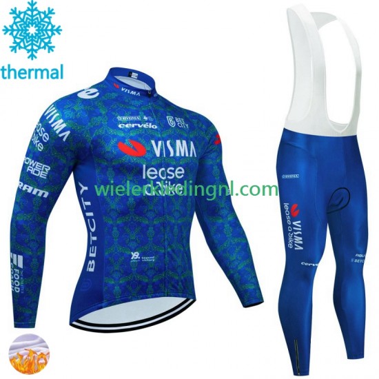 Wielershirt Lange Mouw en Lange Koersbroek Winter Visma Lease A Bike Tdf 2024 Blanc Heren