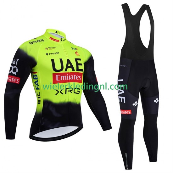 Wielershirt Lange Mouw en Lange Koersbroek pro uae team emirates 2025 fluo Heren