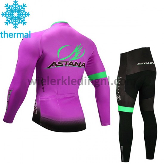 Wielershirt Lange Mouw en Fietsbroek Lang 2017 Astana Pro Team Kind Winter M003