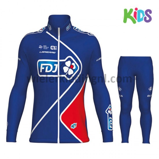 Wielershirt Lange Mouw en Fietsbroek Lang 2017 FDJ Kind M002