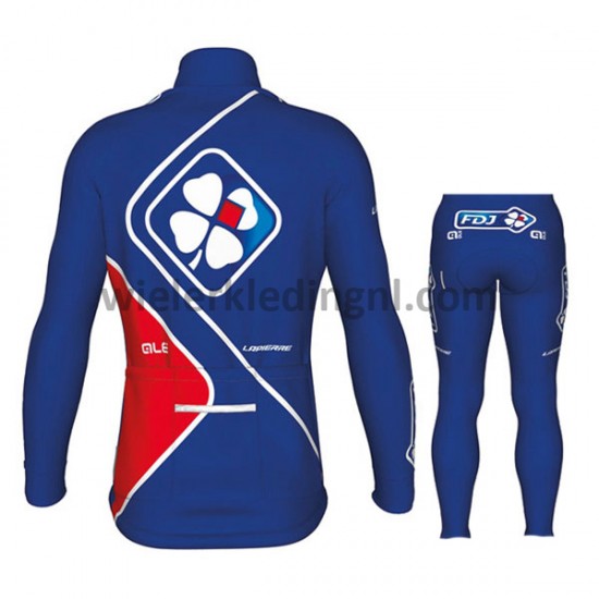 Wielershirt Lange Mouw en Fietsbroek Lang 2017 FDJ Kind M002