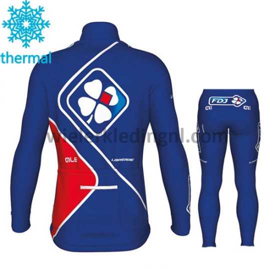 Wielershirt Lange Mouw en Fietsbroek Lang 2017 FDJ Kind Winter M002
