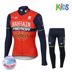 Wielershirt Lange Mouw en Fietsbroek Lang 2017 Bahrain Merida Kind Winter M001