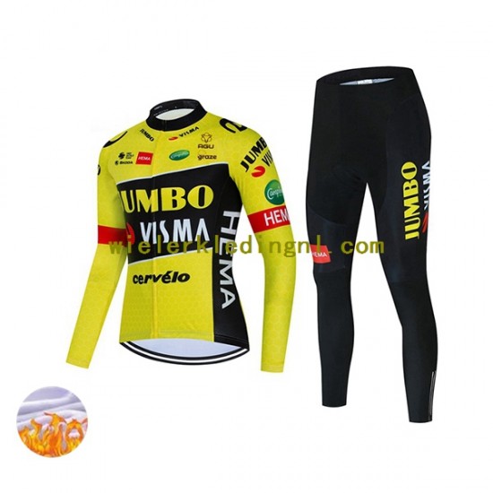 Wielershirt Lange Mouw en Fietsbroek Lang Winter 2022 Team Jumbo-Visma Dame N001
